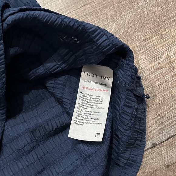 Lost Ink navy blue poof sleeve ruched Elegant Blue Dress Size 12 - Picture 12 of 12